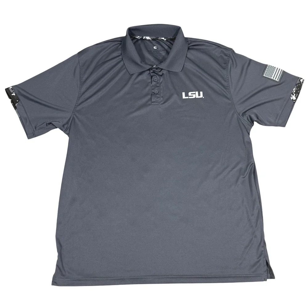 Colosseum LSU Tigers Polo Shirt XL OHT‎ USA Flag Performance Gray NCAA Football